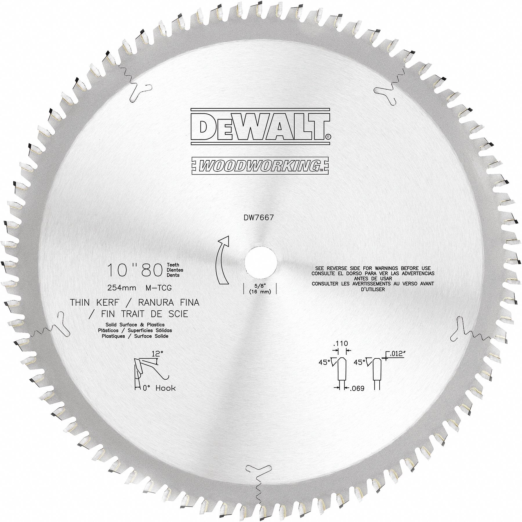 DEWALT Circular Saw Blade, Wood Materials Cut, 10 in Blade Dia., 1 in Arbor Size, Round Arbor