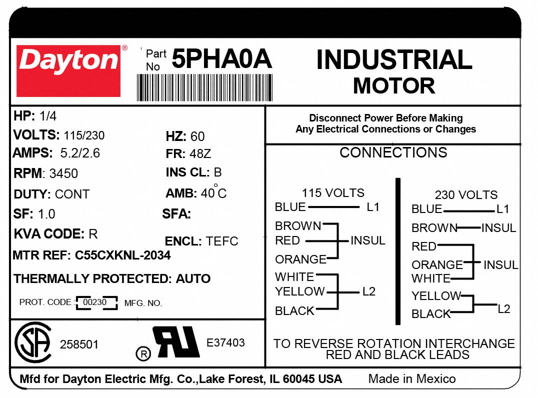 DAYTON General Purpose Motor Totally Enclosed FanCooled, Cradle Base