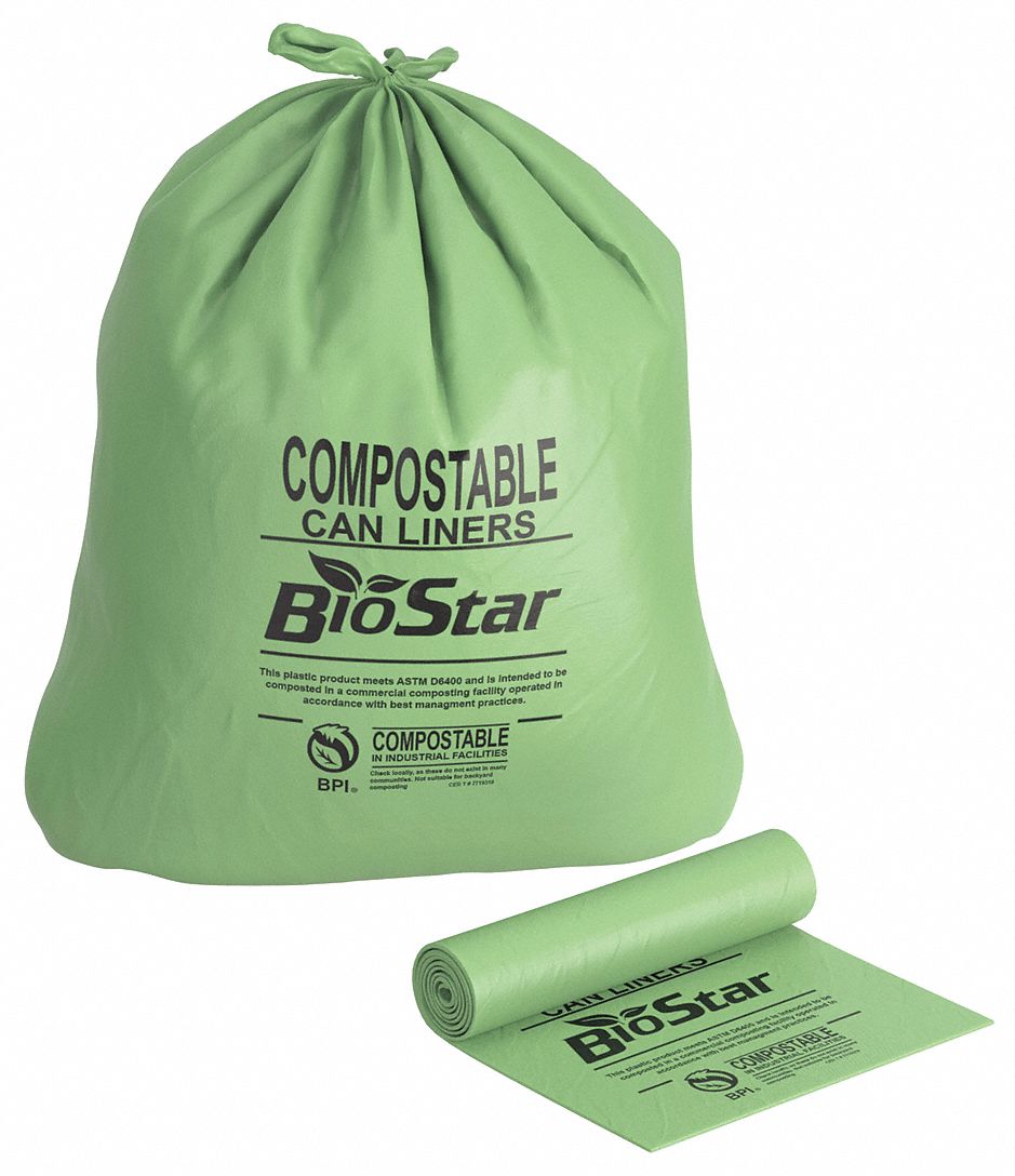COMPSTBLE TRASH BAGS,33 GAL.,GREEN,PK100