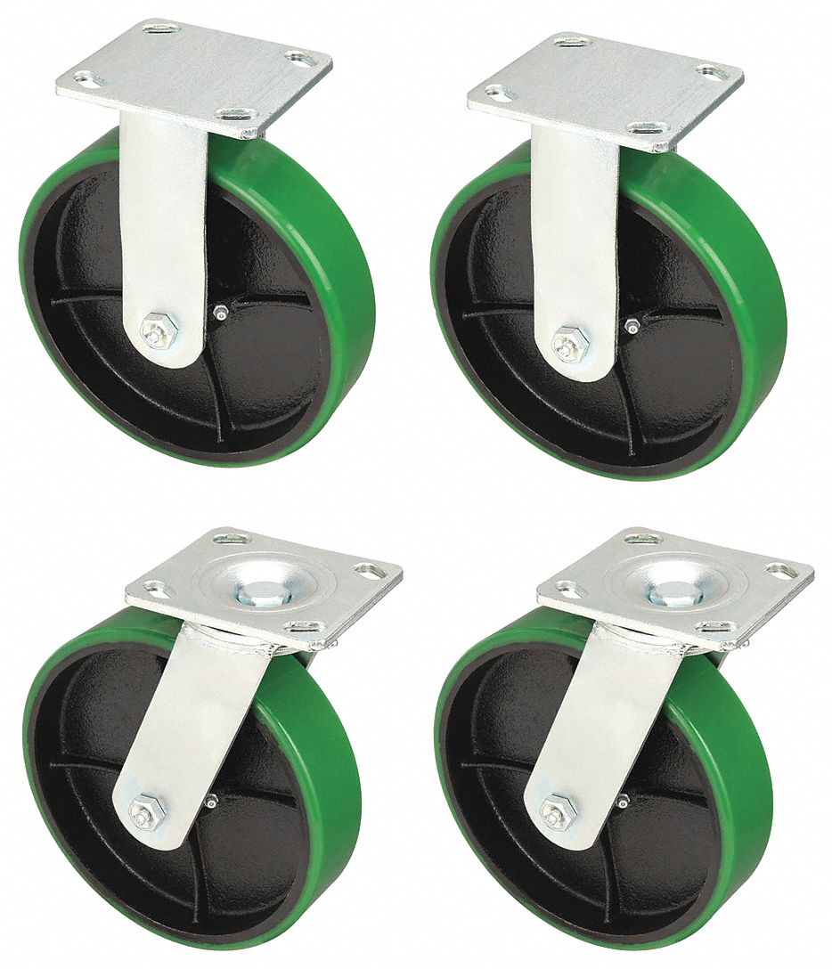 STANDARD PLATE CASTER KIT, 8 IN WHEEL DIAMETER, 4800 LB, 9½ IN MOUNTING H, 4 PK