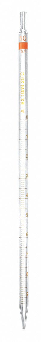 SEROLOGICAL PIPETTE, 10 ML CAPACITY, 0.1 ML GRADUATION INCREMENTS, NON-STERILE, GRADE A