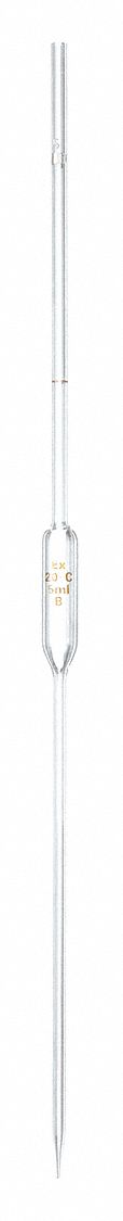 VOLUMETRIC PIPETTE, 1 ML CAPACITY, 1 ML GRADUATION INCREMENTS, NON-STERILE, GLASS, GRADE A