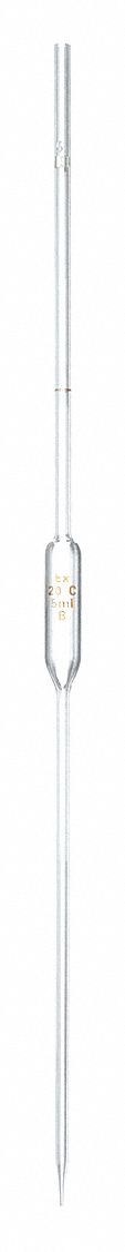 VOLUMETRIC PIPETTE, 5 ML CAPACITY, 5 ML GRADUATION INCREMENTS, NON-STERILE, GLASS, GRADE A