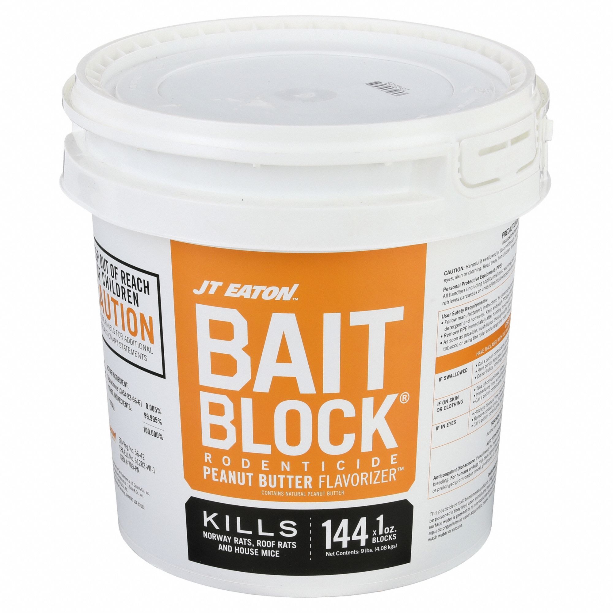 Rodenticide: Pail, 9 lb Container Size, Diphacinone, Blocks, (144) 2 oz Blocks