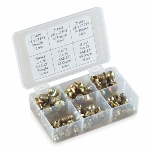 GRAINGER APPROVED Grease Fitting Kit, Standard, 1/8"27, 1/4"28 Thread