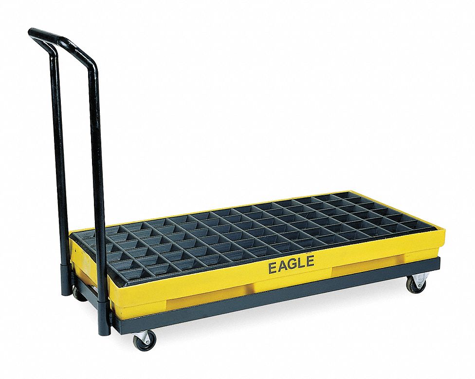 DRUM SPILL PLATFORM CART, 28 X 56 X 12 IN PLATFORM SIZE, FOR 2 DRUMS, YELLOW