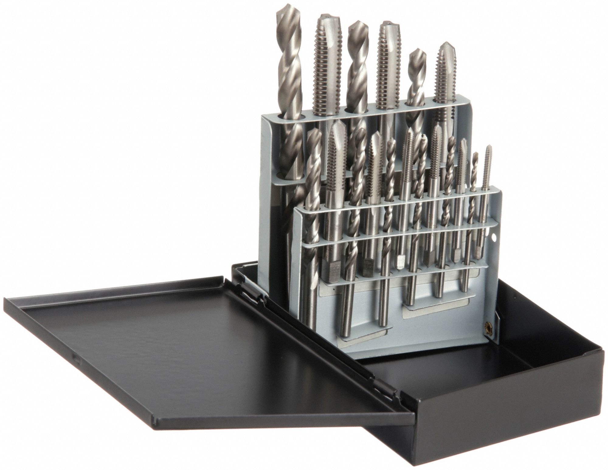 DRILL BIT & TAP SET, 18-PC, #6 SMALLEST THREAD, ½" LARGEST THREAD, 334