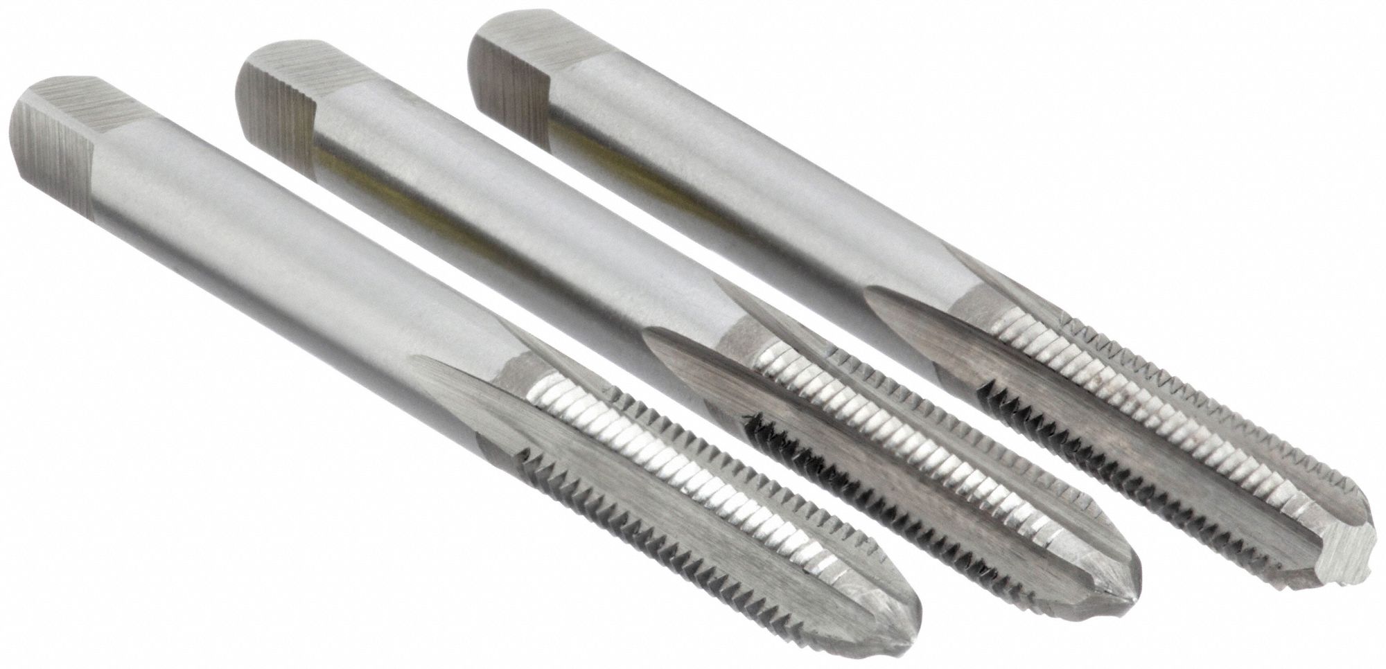 TAP SET, #8-32 TAP THREAD, ¾ IN THREAD L, 2⅛ IN L, RIGHT HAND, 3 PK, HIGH SPEED STEEL