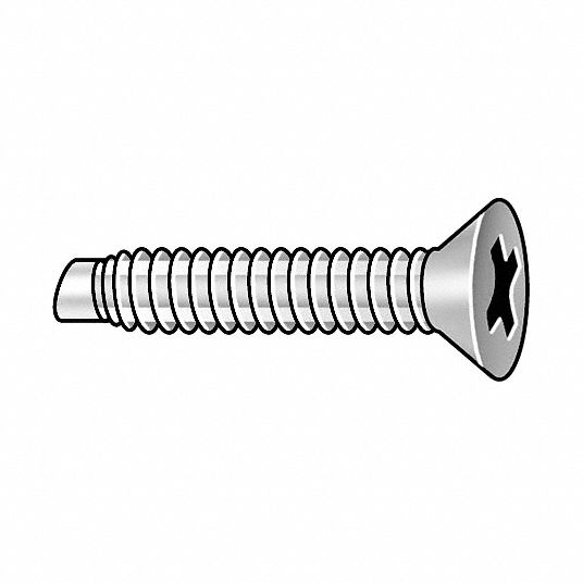 GRAINGER APPROVED #10-32 Pilot Point Machine Screw, Flat, Phillips, 18 ...