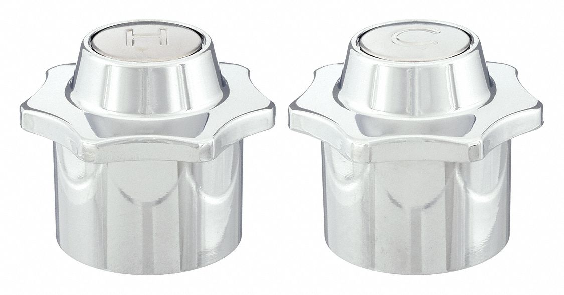 Handle: American Std, Knob Handle, Use with Hot/Cold Water Temp, Cast Metal, Chrome Finish, 1 PR