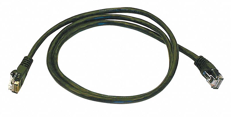 Voice and Data Patch Cord: Unshielded, Cat 5e, 3 ft Overall Lg, PVC, Round, 24 AWG, Black