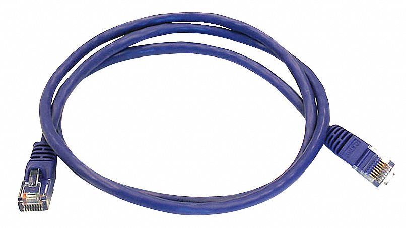 Voice and Data Patch Cord: Unshielded, Cat 5e, 3 ft Overall Lg, PVC, Round, 24 AWG, Purple