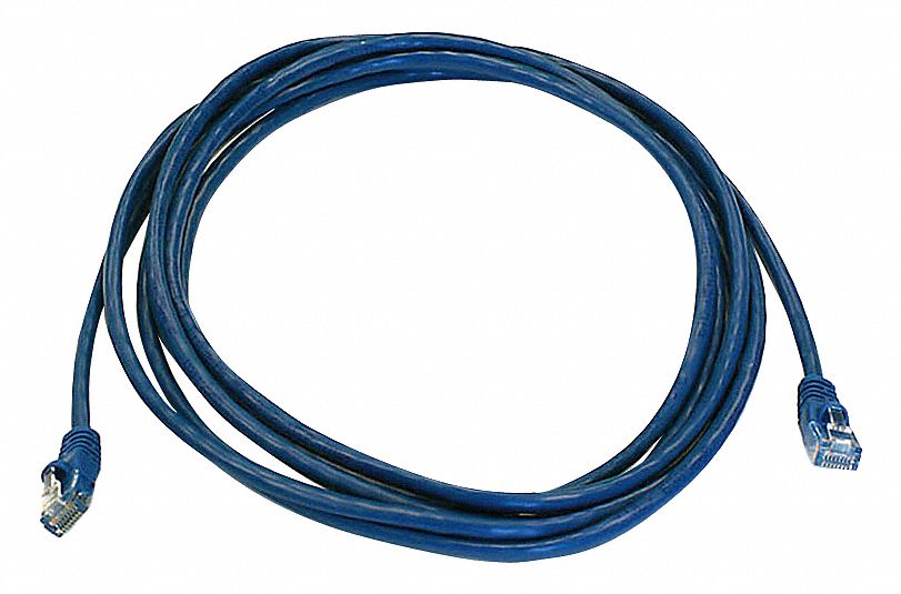 Voice and Data Patch Cord: Unshielded, Cat 5e, 10 ft Overall Lg, PVC, Round, 24 AWG, Blue