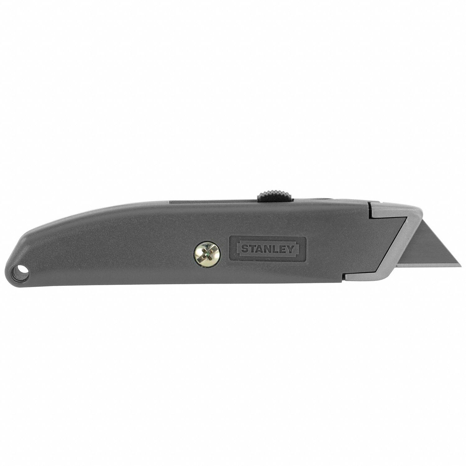 Utility Knife: 6 in Overall Lg, Steel Std Tip, Plain, Plastic, Gray, Tools Needed