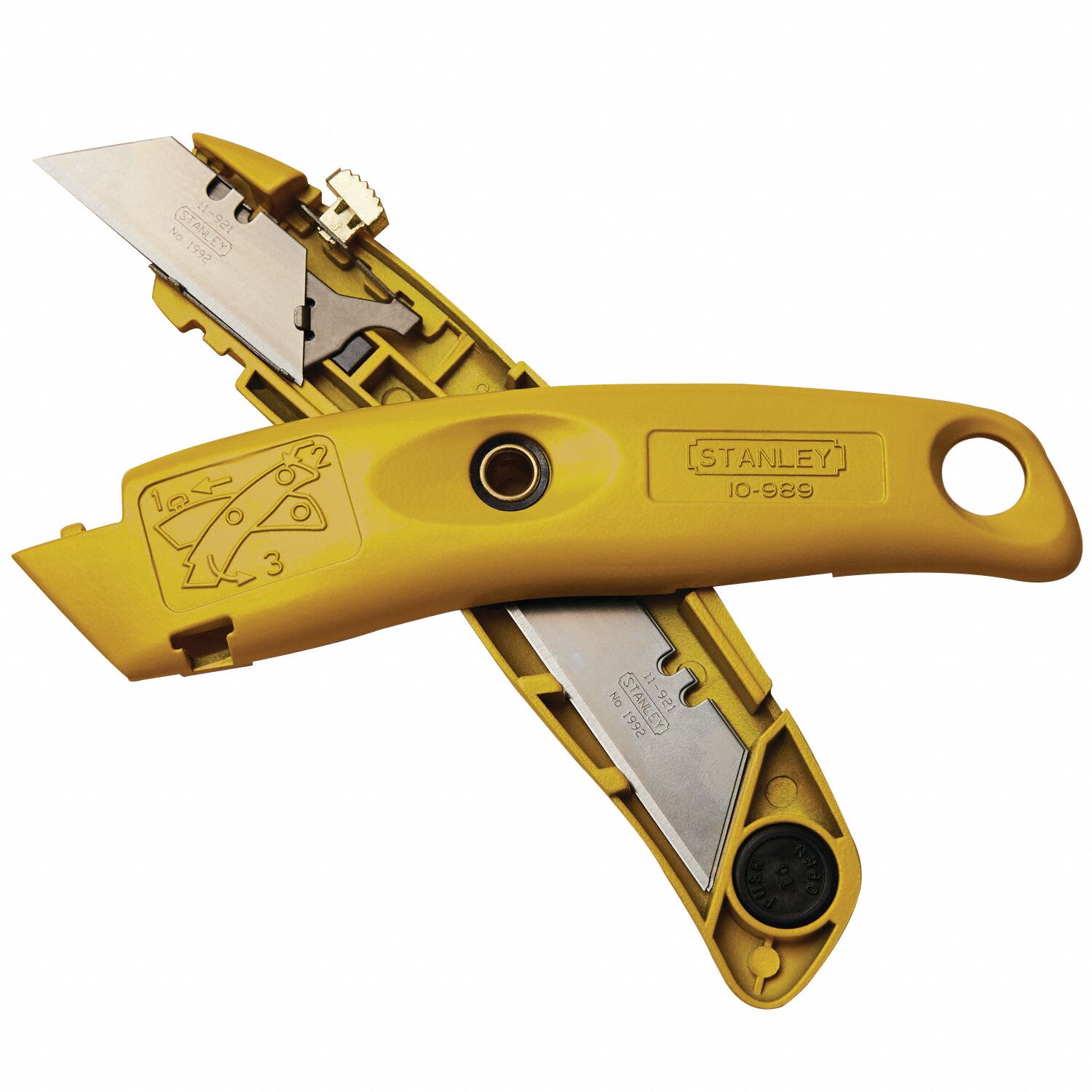 STANLEY Yellow,Carbon Steel Utility Knife,7 in Overall Length,Number of Blades Included 3