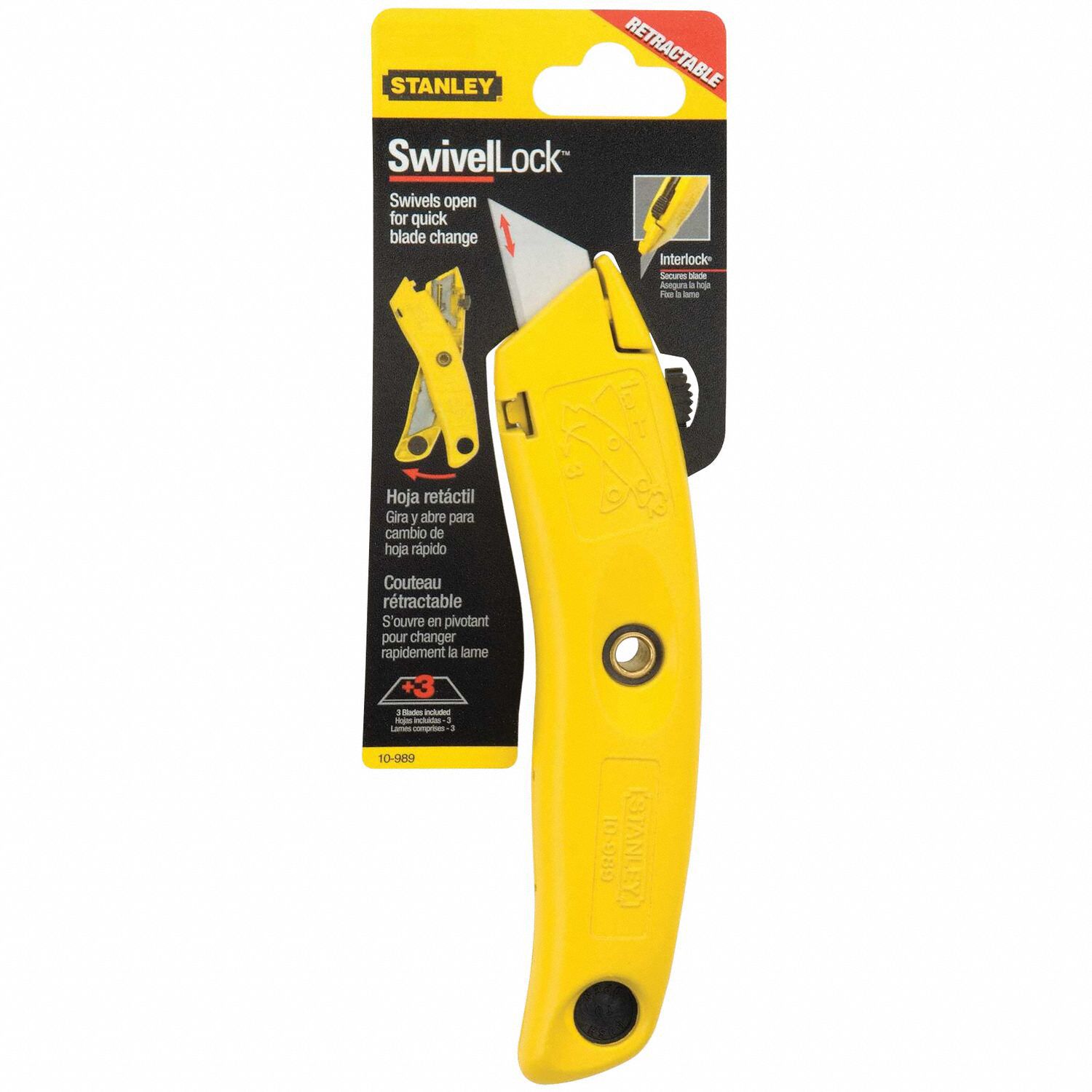 STANLEY Utility Knife 7 in Overall Lg, Steel Std Tip, Plain, Aluminum, Yellow 5R68510989