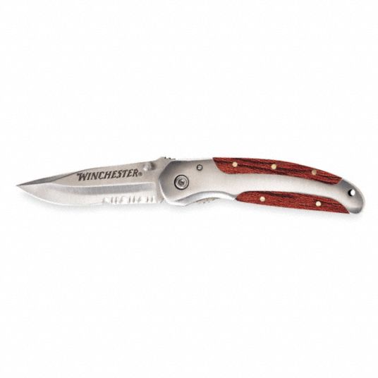 WINCHESTER Folding Pocket Knife,Serrated Blade Edge 2 5/8 in Blade Length,Locking Blade Liner
