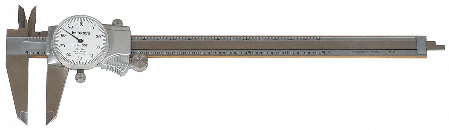 DIAL CALIPER, 0 TO 8 IN RANGE, +/-02 IN ACCURACY, LONG FORM CALIBRATION CERTIFICATE