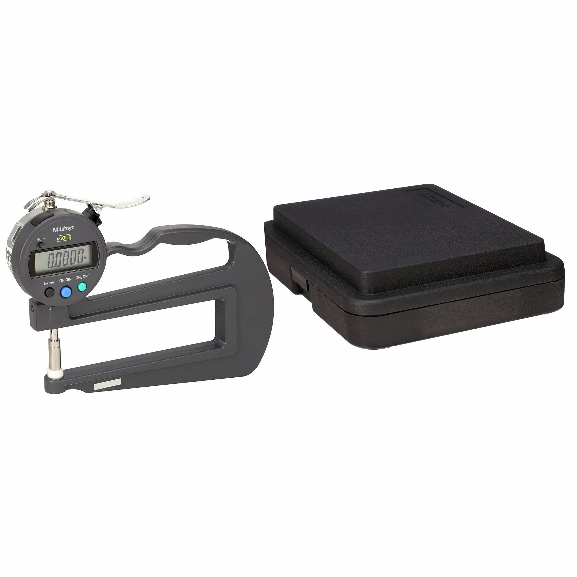 MITUTOYO Digital Thickness Gauge, Range 0 in to 1/2 in, 0 mm to 12 mm