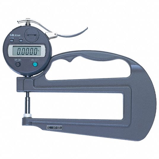 MITUTOYO Digital Thickness Gauge, Range 0 in to 1/2 in, 0 mm to 12 mm ...