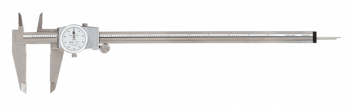 Dial Caliper, 12 In, 0.001 In Grad, Silver