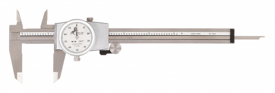 Dial Caliper, 6 In, 0.001 In Grad, Silver