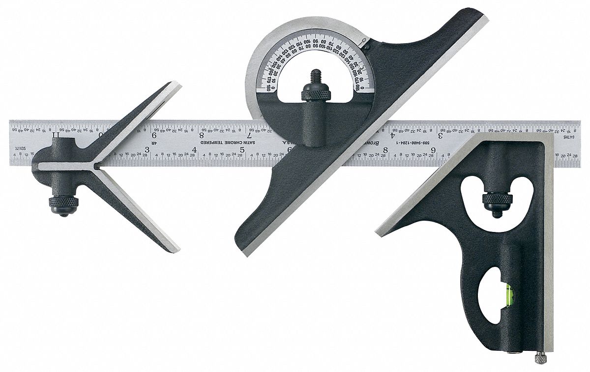 COMBINATION SQUARE SET,12 IN,4 PC