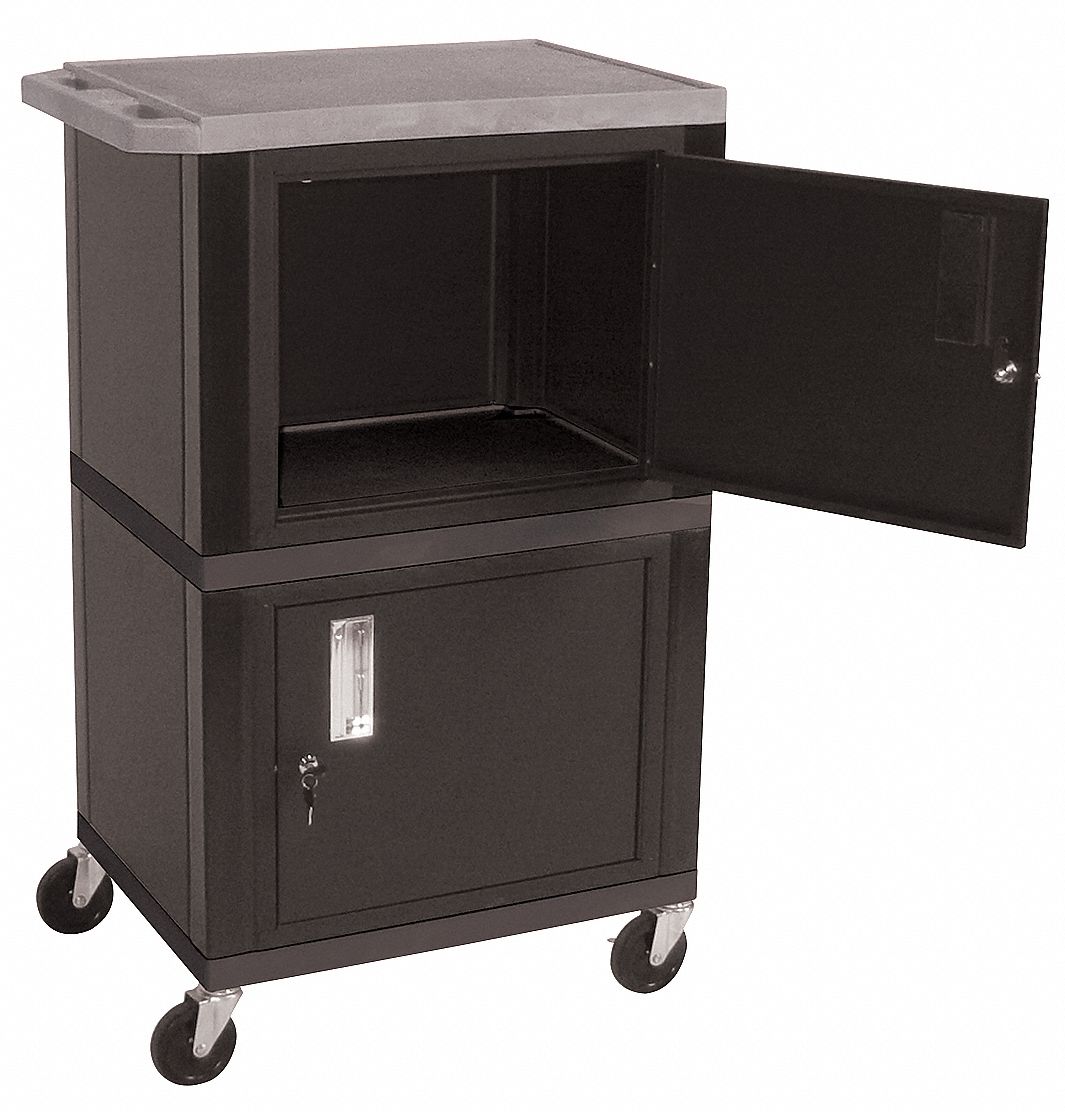 24 in x 18 in, Plastic, AV Cart with Plastic Shelves & Steel Storage
