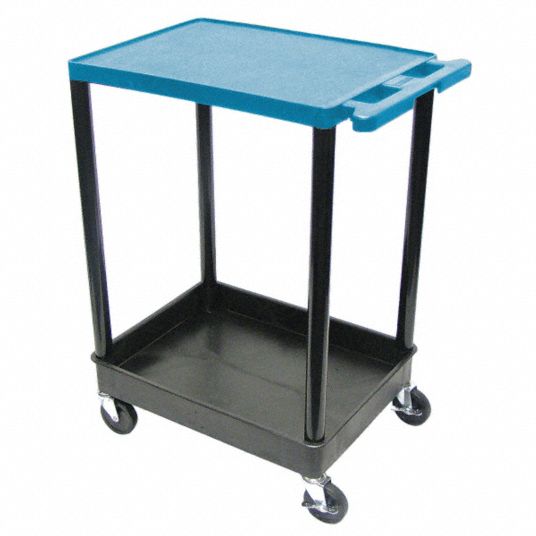 200 lb Load Capacity, Blue, Utility Cart with Deep Lipped & Lipped Plastic Shelves 5RCR6