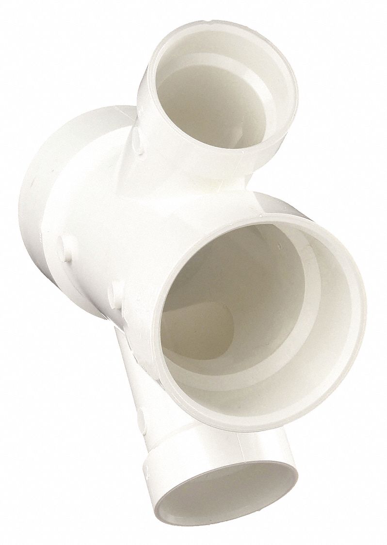 REDUCING DOUBLE WYE: SCHEDULE 40, 4 IN X 4 IN X 2 IN X 2 IN FITTING PIPE SIZE, WHITE