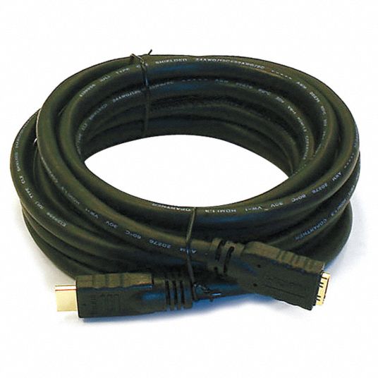 HDMI Extension Cable, Black, Length 15 ft, PVC Jacket Material Grainger