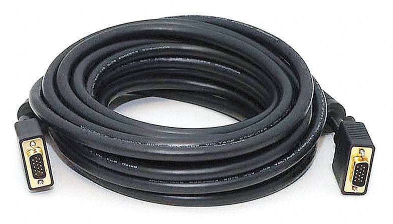 Computer Video Cable: VGA Male to VGA Male Connection, 25 ft Cable Lg, Shielded, Black