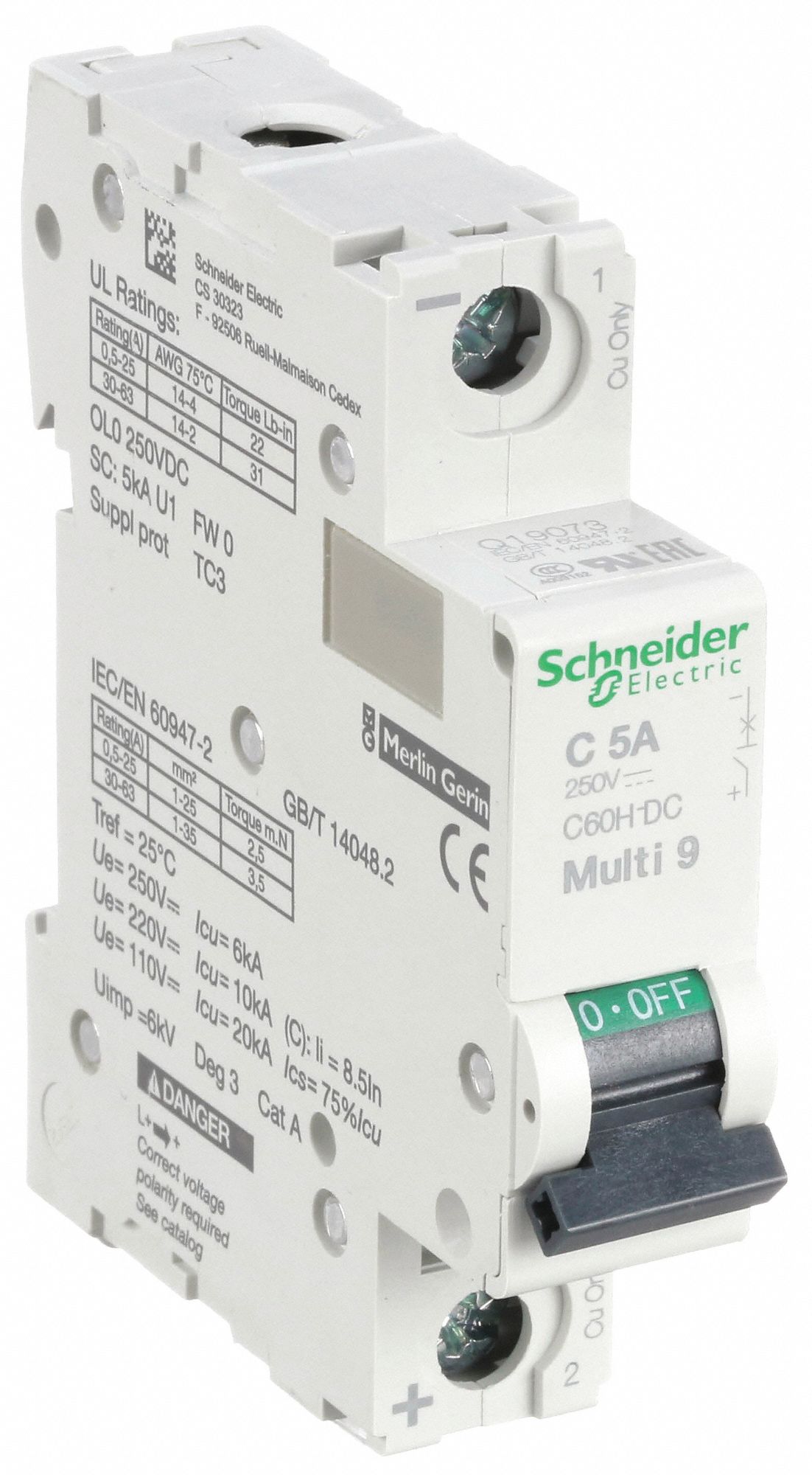 IEC Supplementary Protector: 5 A Amps, 250V DC, 5kA at 250V DC, Lug