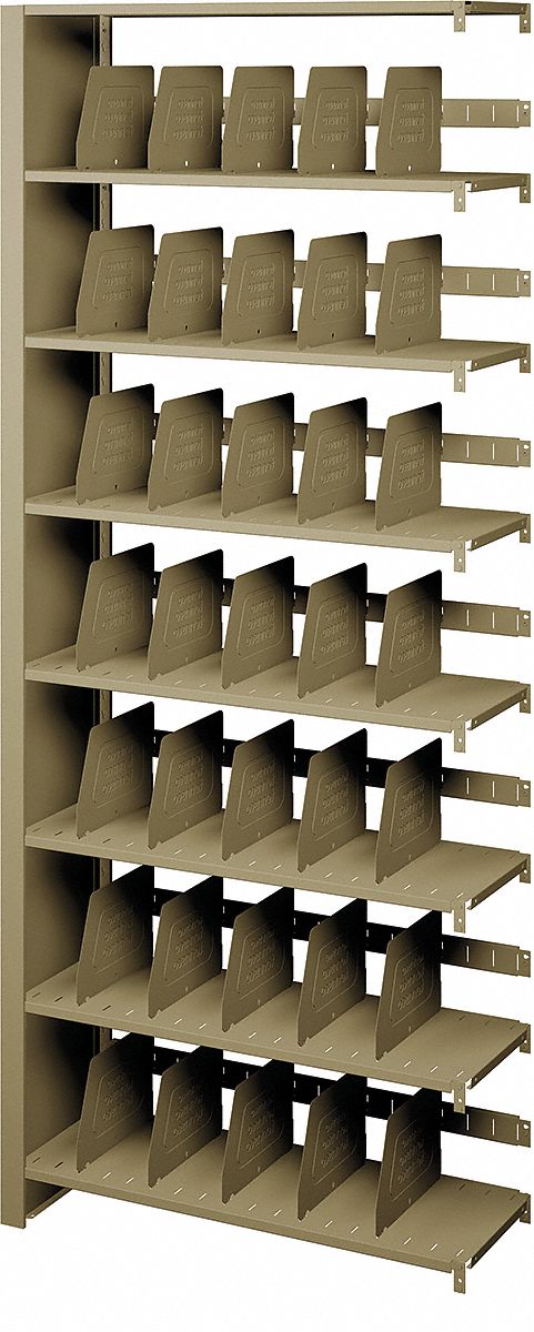 Add-On Open File Shelves: Open Back, 35 Dividers, 7 Shelves, 88 in Overall Ht, Sand, Steel