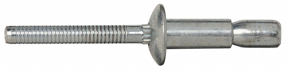 Blind Rivet, 1.875 in L, 0.25 in dia, PK100: Inch, 1 7/8 in Overall Lg, 9/16 in Body Lg, Dome, 100 PK