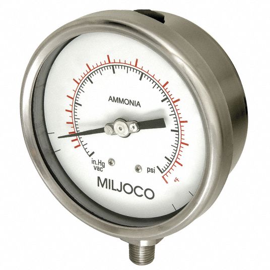 MILJOCO Compound Gauge, 30 in Hg Vac to 300 psi Range, 1/4 in NPT, ±1.
