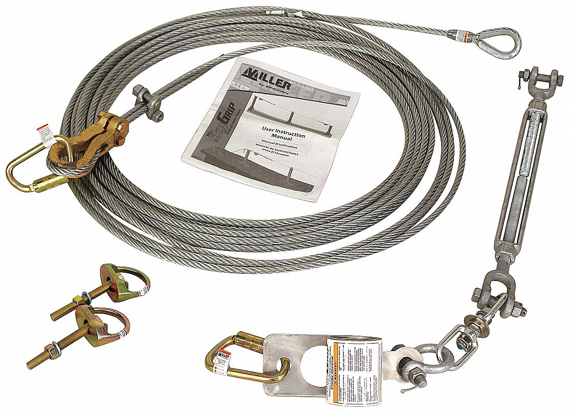 HORIZONTAL LIFELINE KIT, 60 FT LENGTH, PERMANENT, VERTICAL STRUCTURES, BOLT-ON