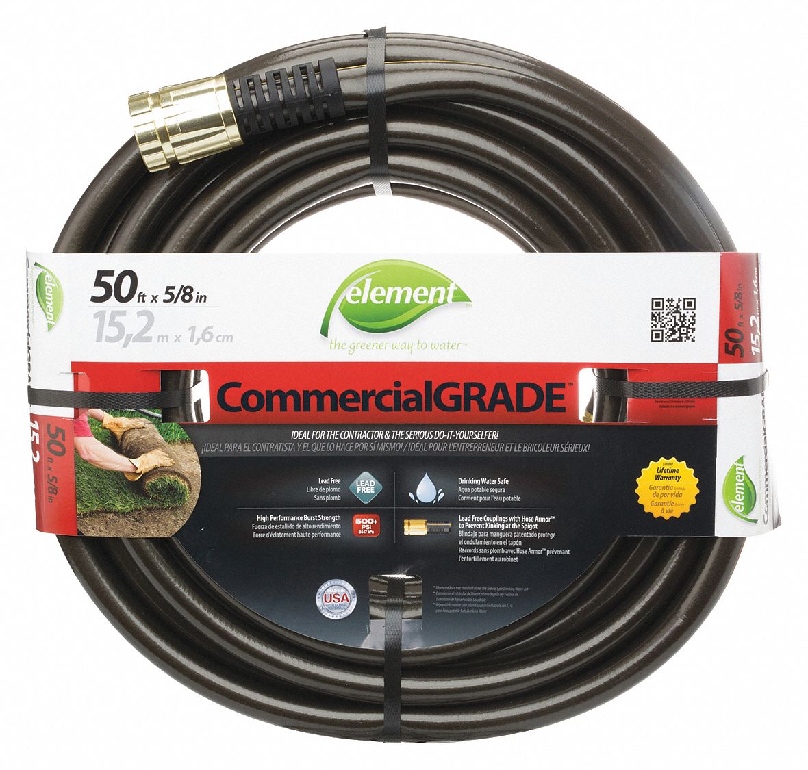 WATER HOSE, PVC, ⅝ IN INSIDE DIAMETER, 50 FT LENGTH, ¾ IN MGHT X ¾ IN FGHT, BLACK