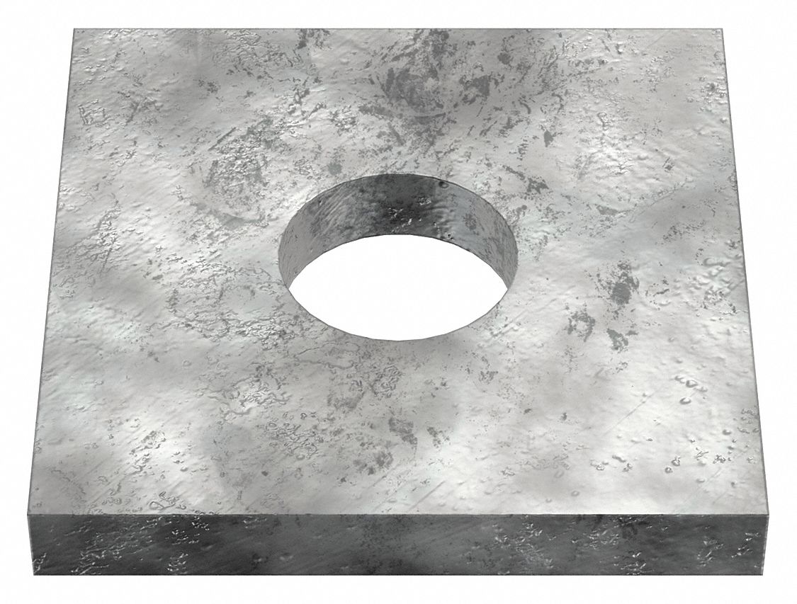 Square Washer: Case Hardened, Galvanized, Steel, 5/8 in Screw Sz, 0.688 in In Dia, 2 in Washer Lg