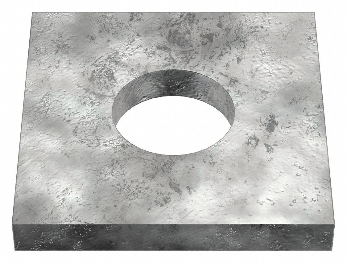 Square Washer: Case Hardened, Galvanized, Steel, 3/4 in Screw Sz, 0.812 in In Dia, 2 in Washer Lg