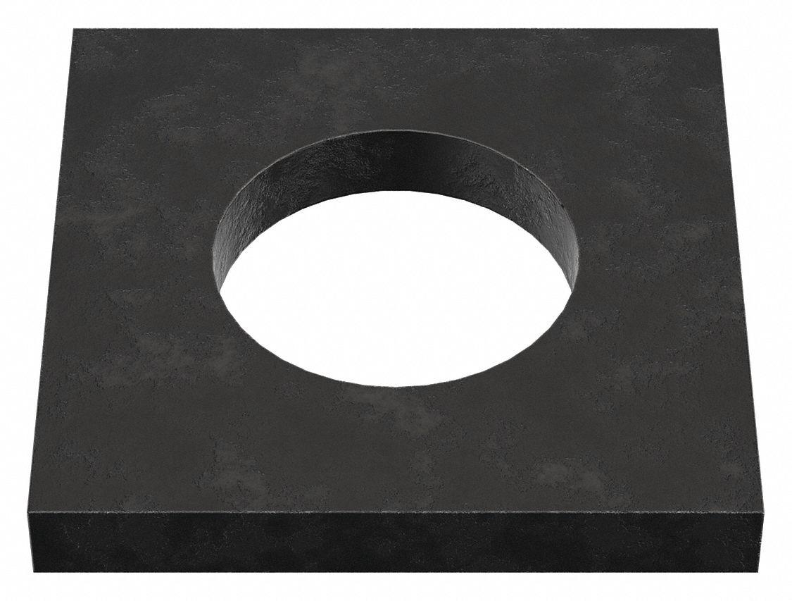 Square Washer: Case Hardened, Black Oxide, Steel, 1 in Screw Sz, 1.062 in In Dia, 0.265 in Max Thick