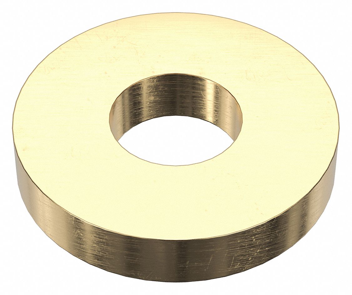 Flat Washer: Brass, #10 Screw Sz, 0.203 in In Dia, 1/2 in Out Dia, 0.093 in Max Thick, Brass, 5 PK