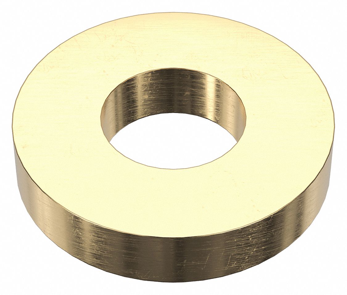 Flat Washer: Brass, 1/4 in Screw Sz, 0.281 in In Dia, 5/8 in Out Dia, 0.125 in Max Thick, 5 PK