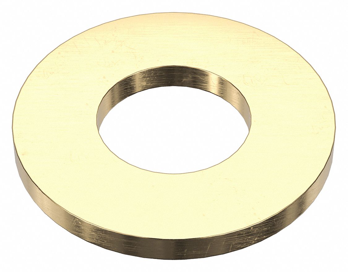 Flat Washer: Brass, 5/8 in Screw Sz, 0.656 in In Dia, 1 3/8 in Out Dia, 0.125 in Max Thick, 5 PK