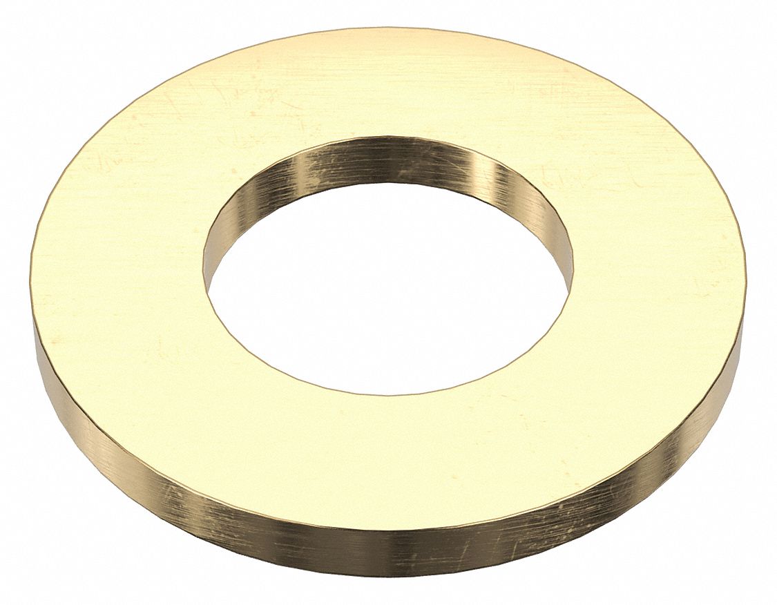 Flat Washer: Brass, 1 in Screw Sz, 1.031 in In Dia, 2 in Out Dia, 0.187 in Max Thick, Plain Brass