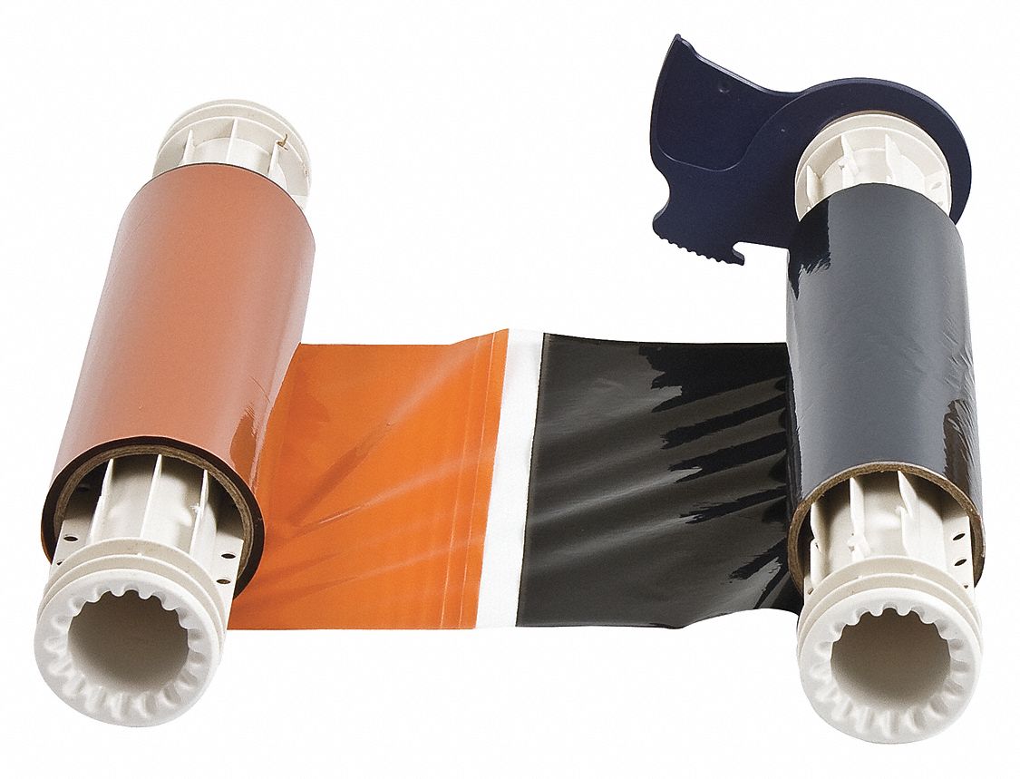 Two-Color Printer Ribbon: 6 1/4 in x 200 ft, Black/Orange, Resin, R10000, 100 Panel Sets