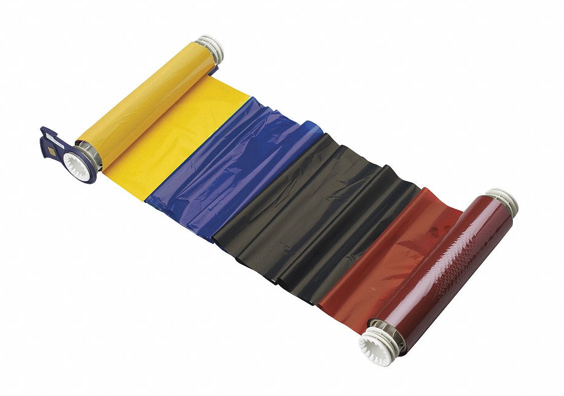 Four-Color Printer Ribbon: 6 1/4 in x 200 ft, Black/Blue/Red/Yellow, Resin, R10000, 30 Panel Sets