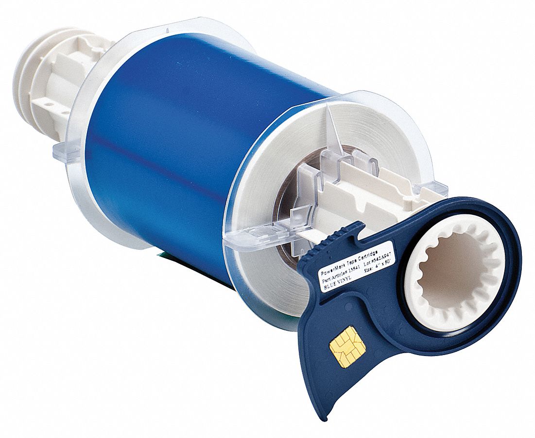 Continuous Label Stock: 4 in x 50 ft, Vinyl, Blue (Gloss), Indoor/Outdoor