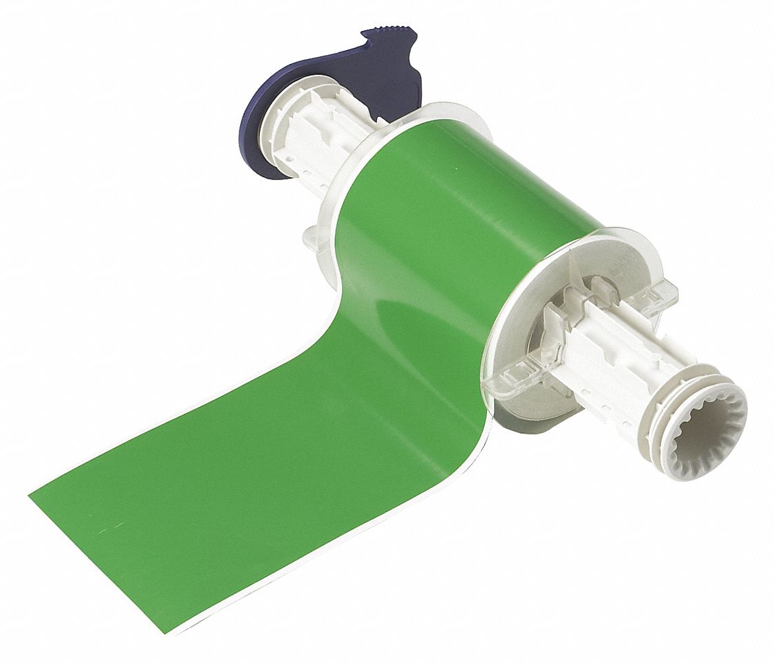 Continuous Label Stock: 4 in x 50 ft, Vinyl, Green (Gloss), Indoor/Outdoor