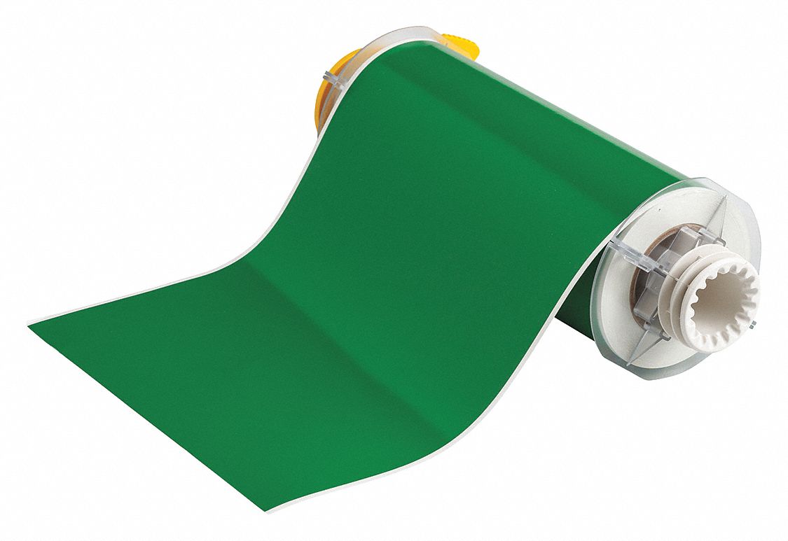 Continuous Label Stock: 8 in x 50 ft, Vinyl, Green (Gloss), Indoor/Outdoor